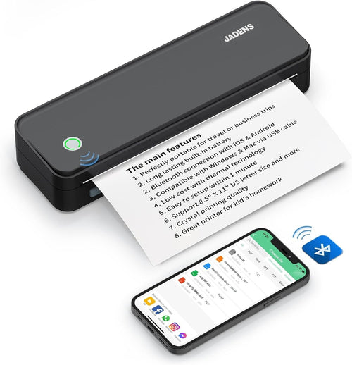 Black Bluetooth A4 Thermal Printer, Portable Inkless, Wireless