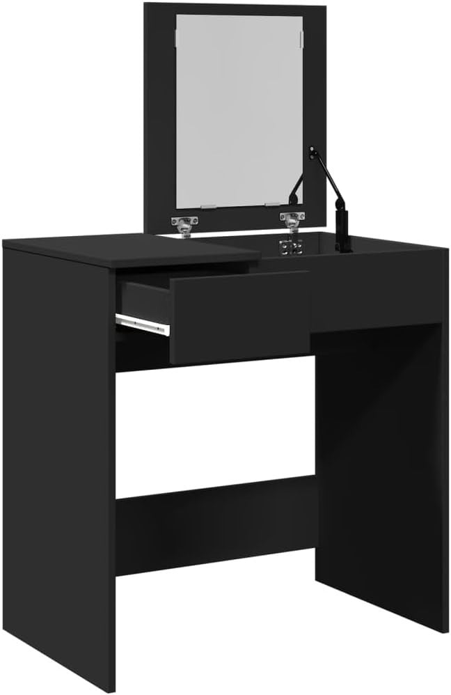 Modern Black Dressing Table Makeup Vanity Desk Storage Drawer Mirror Set