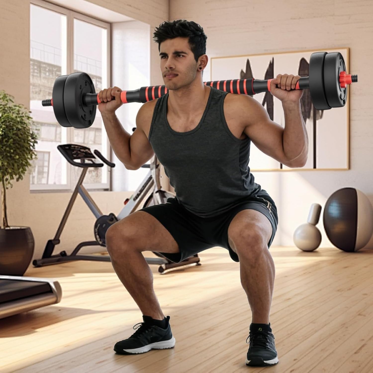 10KG Adjustable Dumbbell & Barbell Set 2-in-1 Home Gym Weights Pair