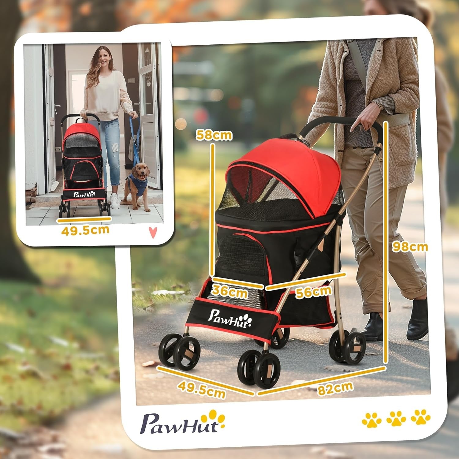 3 in 1 Pet Stroller Dog Pushchair Detachable Carrier Brakes Small
