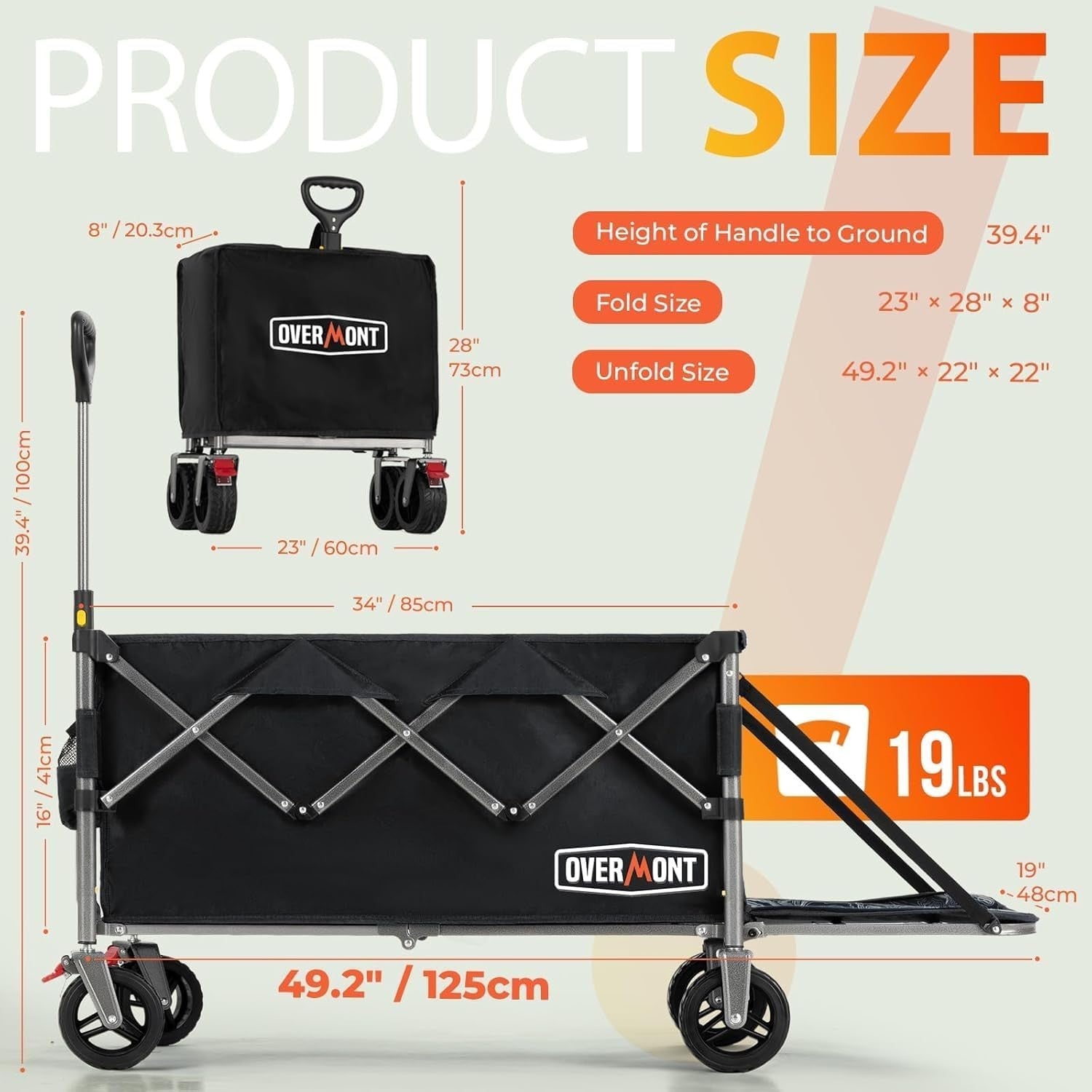 Black 300L Folding Camping Wagon 150kg Extra Wide Wheel All Terrain Festival