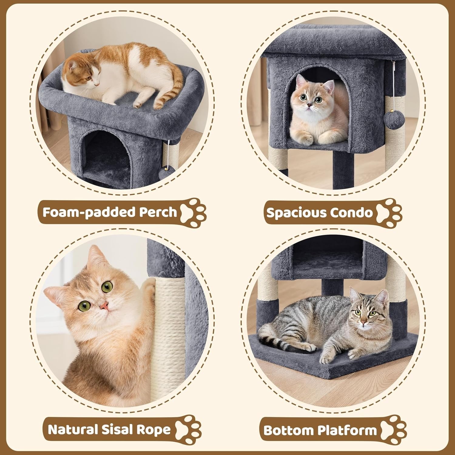 59cm Cat Tree Tower Scratching Post Condo Indoor Kitten Activity House