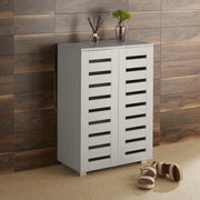 Grey Wooden Shoe Cabinet with Slatted Doors, 2 Door Storage Cupboard Unit