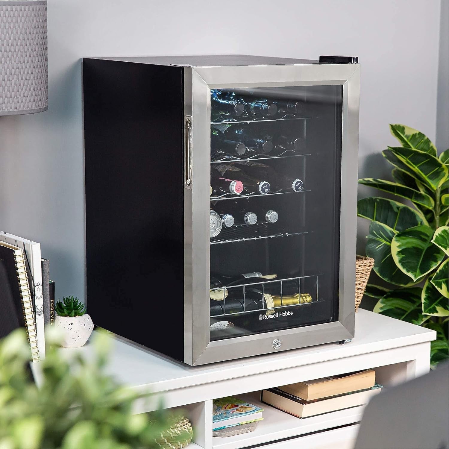 Lockable Mini Drinks Fridge Glass Door LED Beer Wine Cooler 62L Stainless
