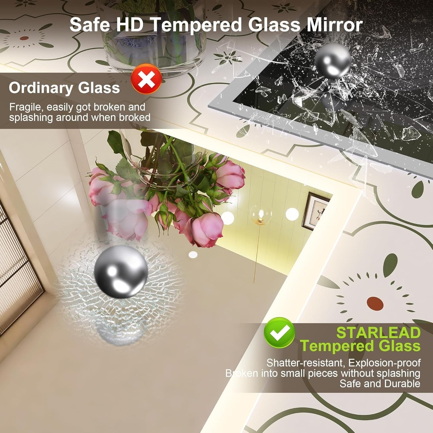 LED Bathroom Wall Mirror 60x80 cm Bluetooth, Dimmable, Anti-Fog, Memory