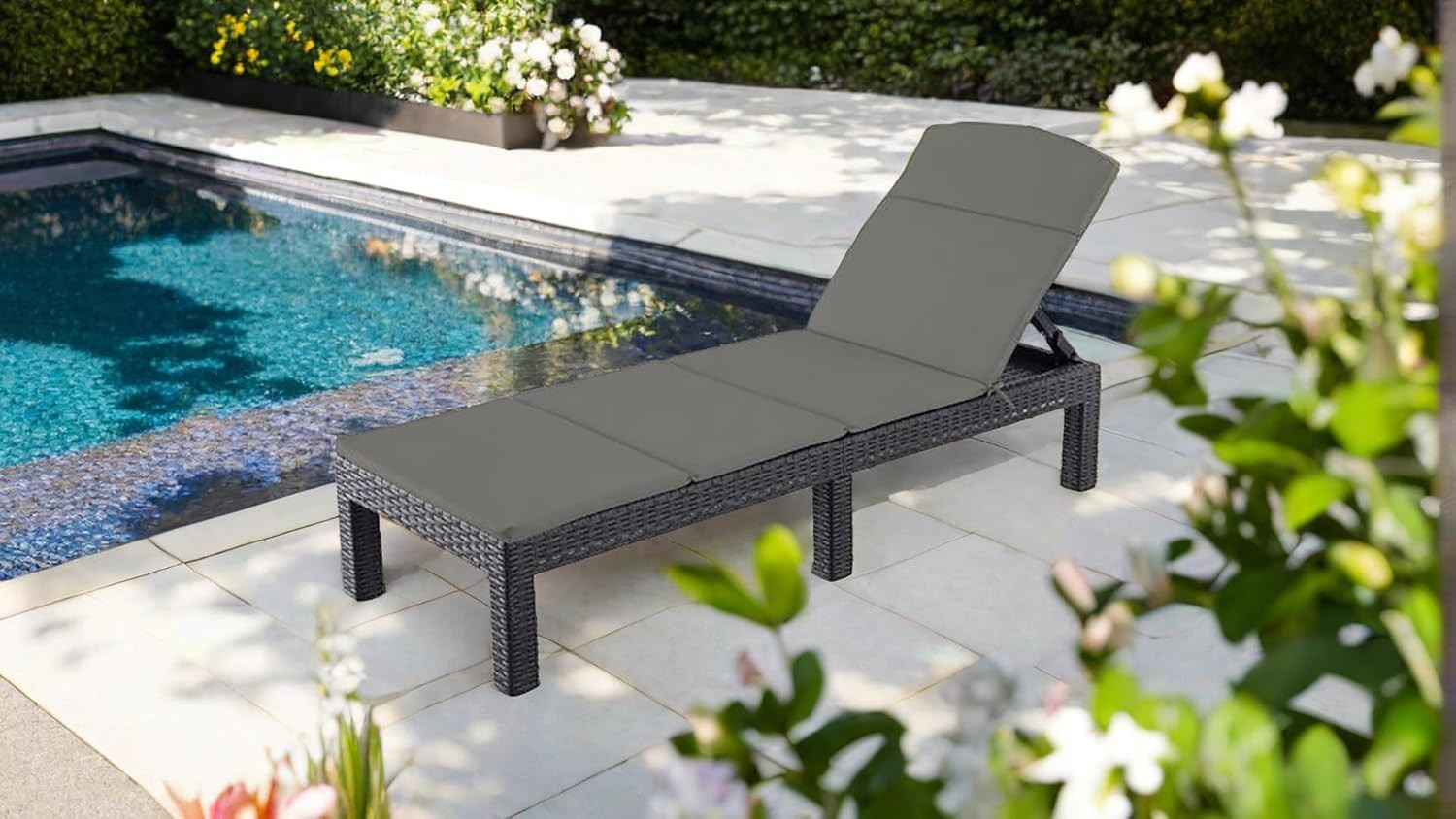 Adjustable Outdoor Garden Sun Lounger with Cushion, Weatherproof & Foldable