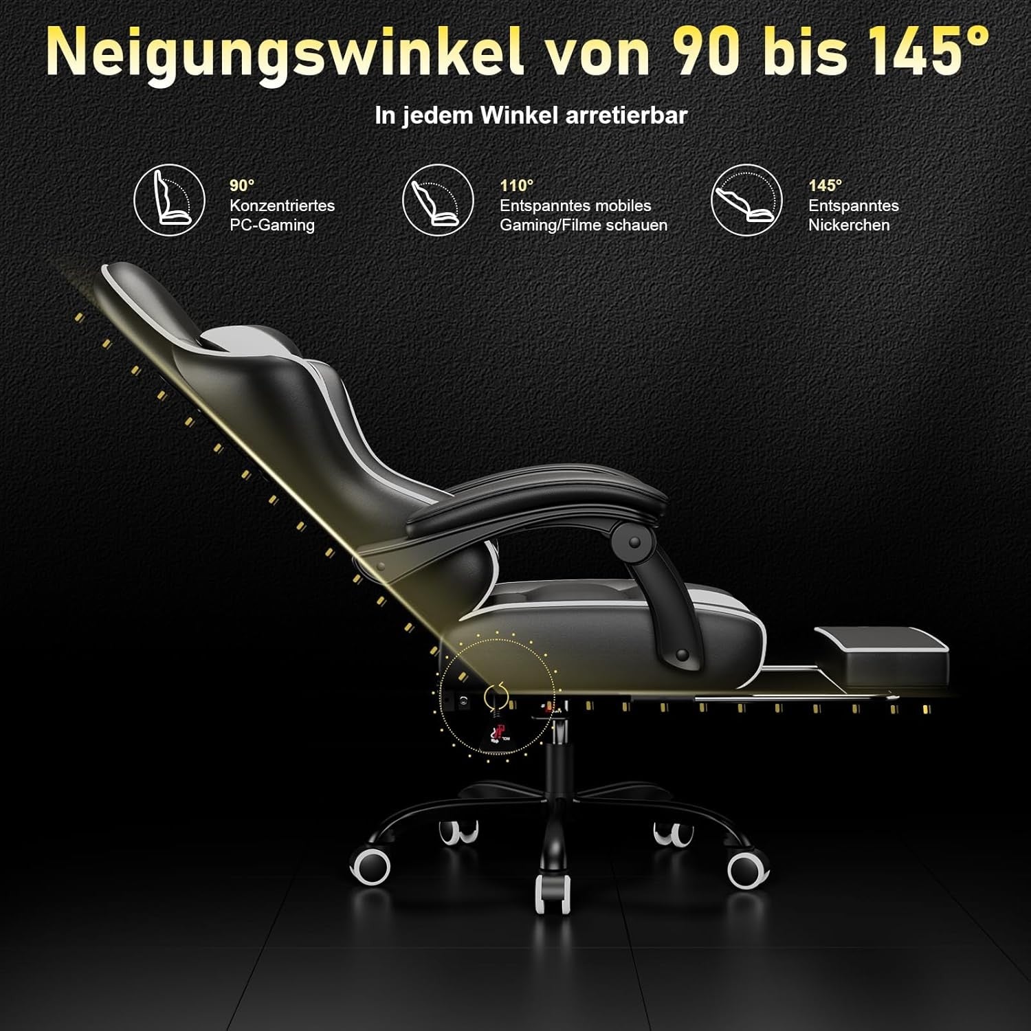 Gaming Chair with Massage Lumbar Recliner Footrest 150kg White
