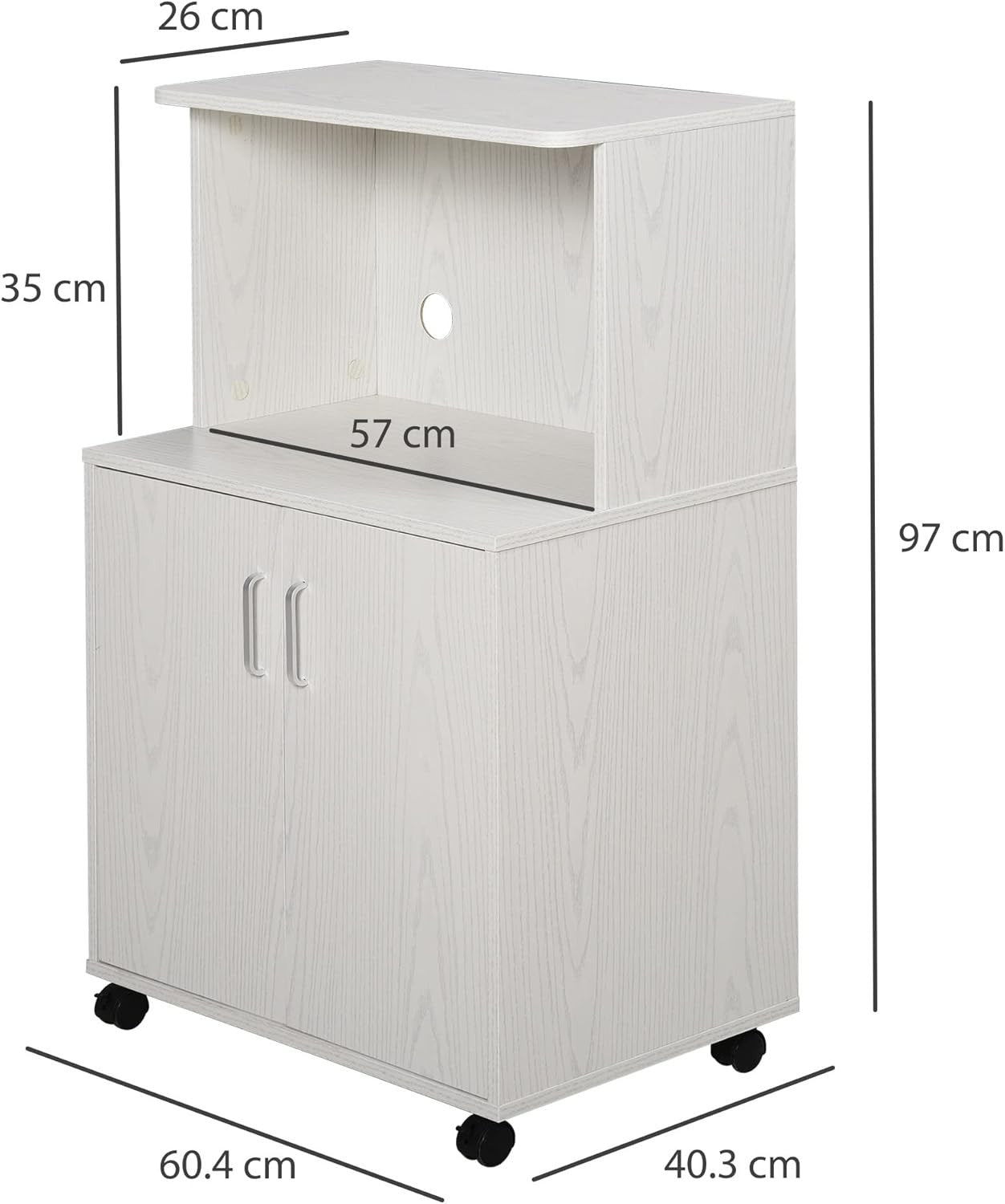 Rolling Kitchen Storage Cabinet on Wheels with Cupboard Shelf & Appliance Stand