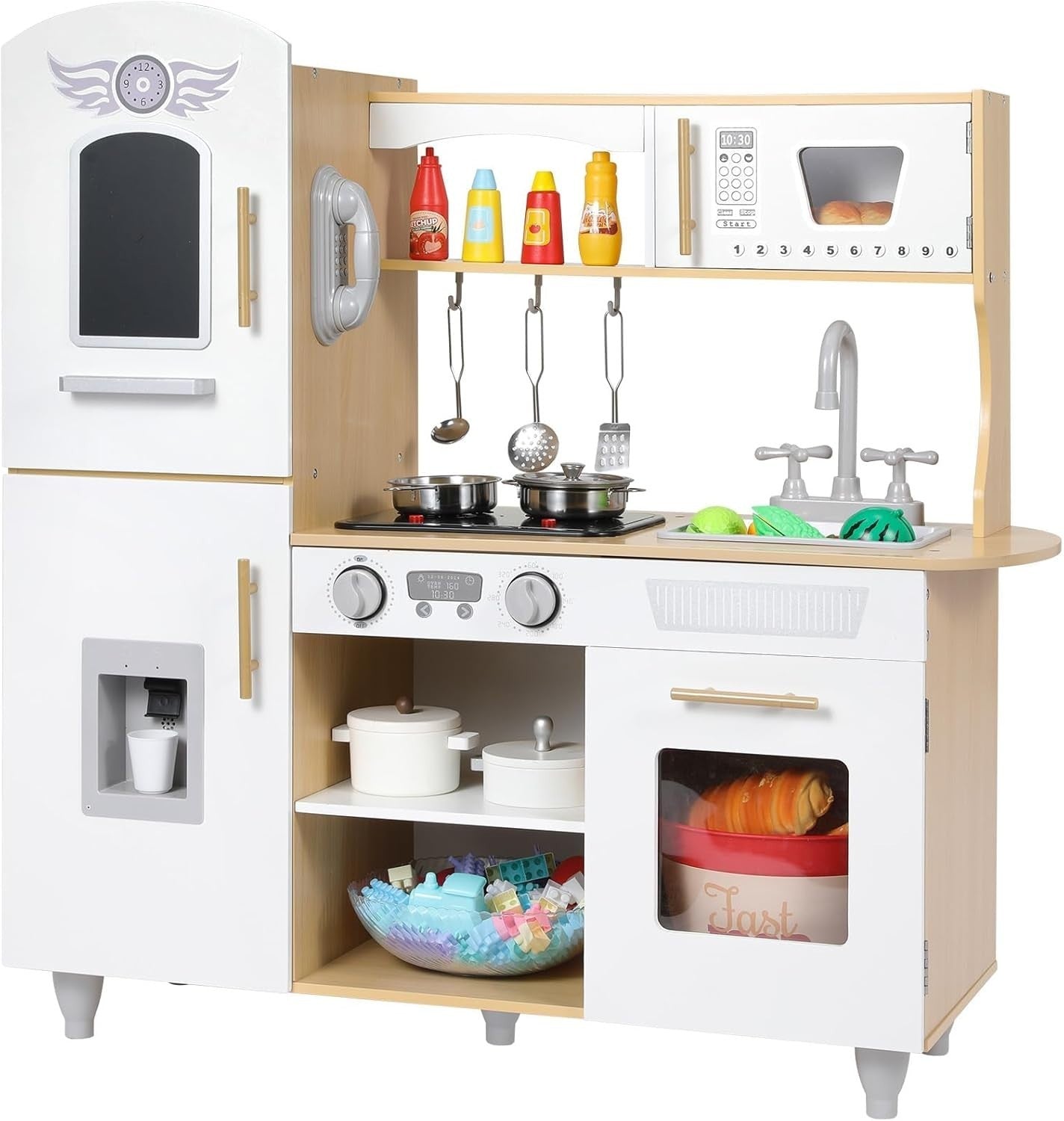Kids Wooden Play Kitchen w/ Lights Sounds Ice Cream Maker