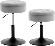 Set of 2 Light Grey Velvet Swivel Vanity Stools with Storage Adjustable