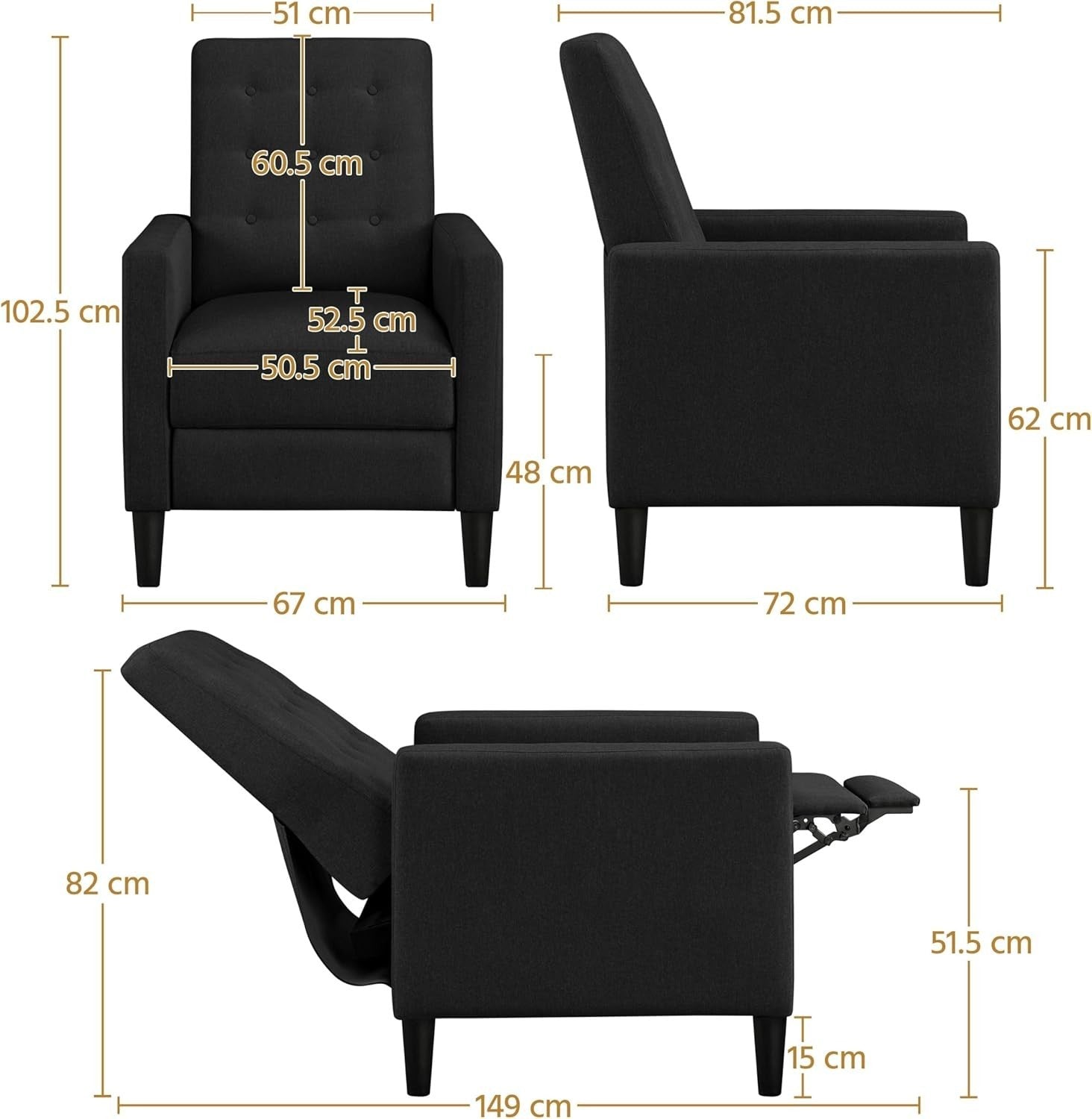 Black Recliner Chair Sofa Adjustable Footrest Padded Seat Living Room