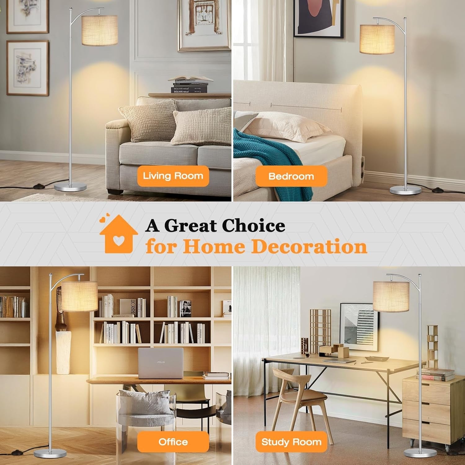Modern Arc Floor Lamp Dimmable LED Remote Control Living Room