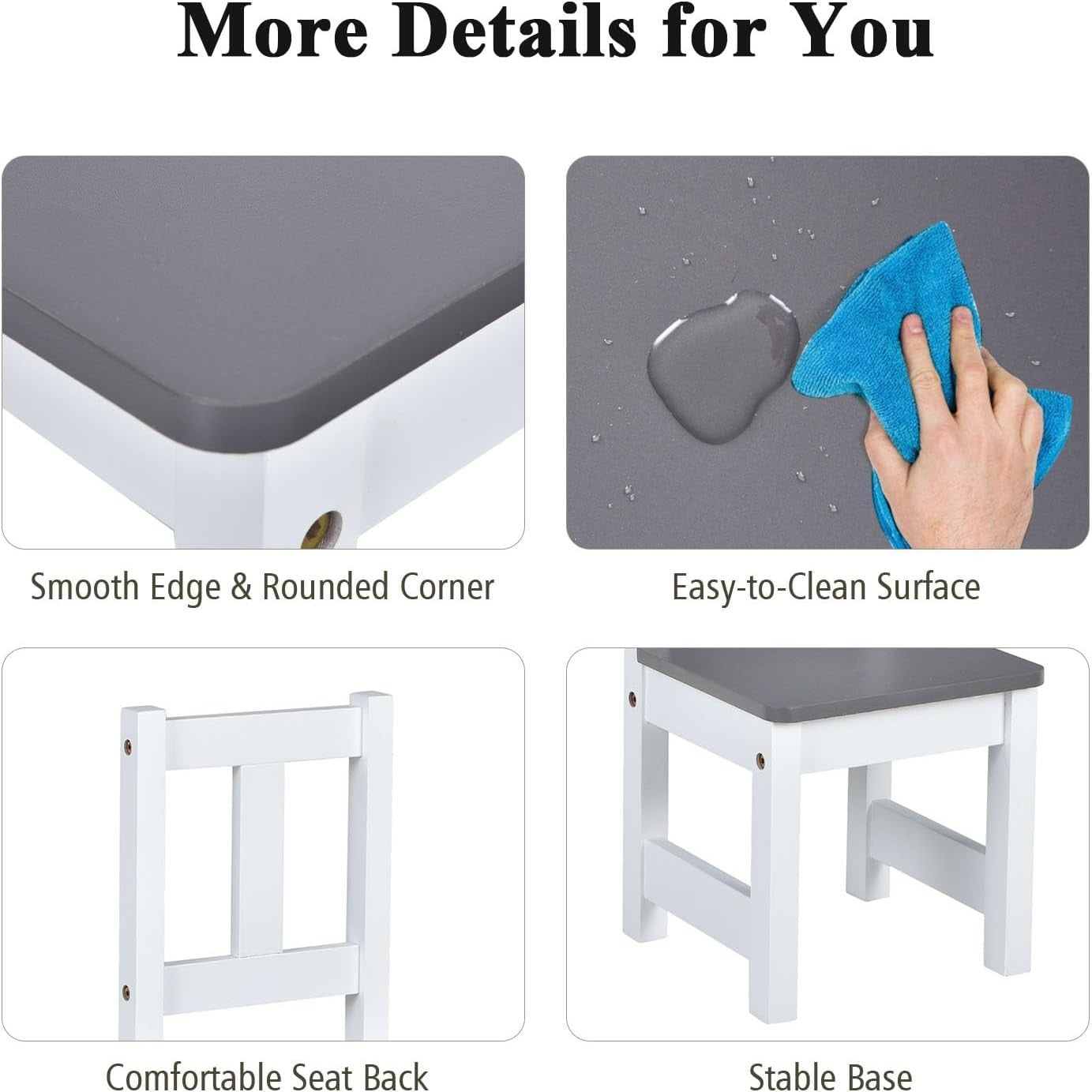 Kids Wooden Table Chair Set with Storage Bench – Grey Toddler Activity Desk
