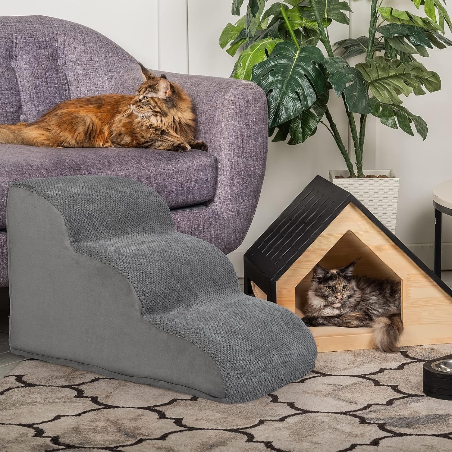 3 Step Dog Ramp Stairs for Bed Sofa High Density Foam