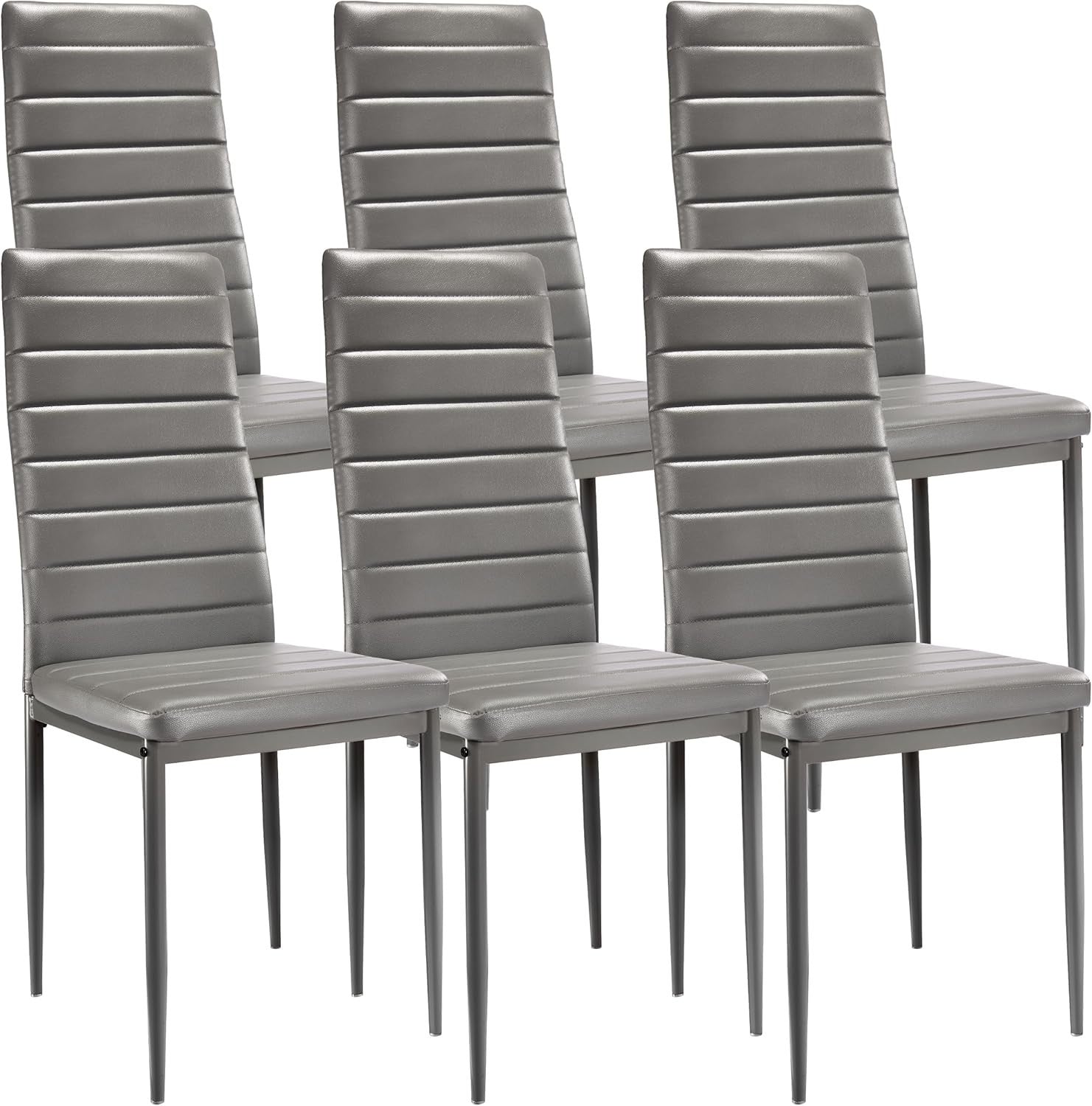 Grey Marble Dining Table Set 6 PU Leather Chairs Modern Kitchen 140cm
