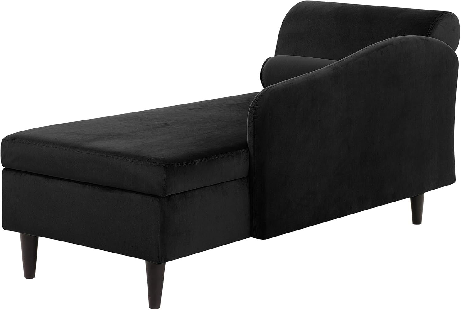 Black Velvet Left Hand Chaise Lounge with Storage Solid Wood Legs Comfort