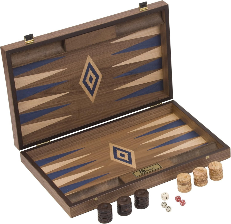 Luxury Walnut Backgammon Set Large Folding Board Travel Case 48cm