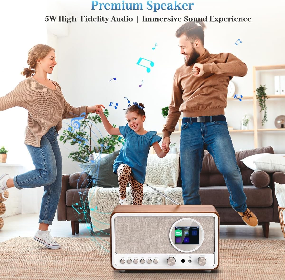 White DAB DAB+ FM Digital Radio Bluetooth Alarm Clock Retro Speaker Remote