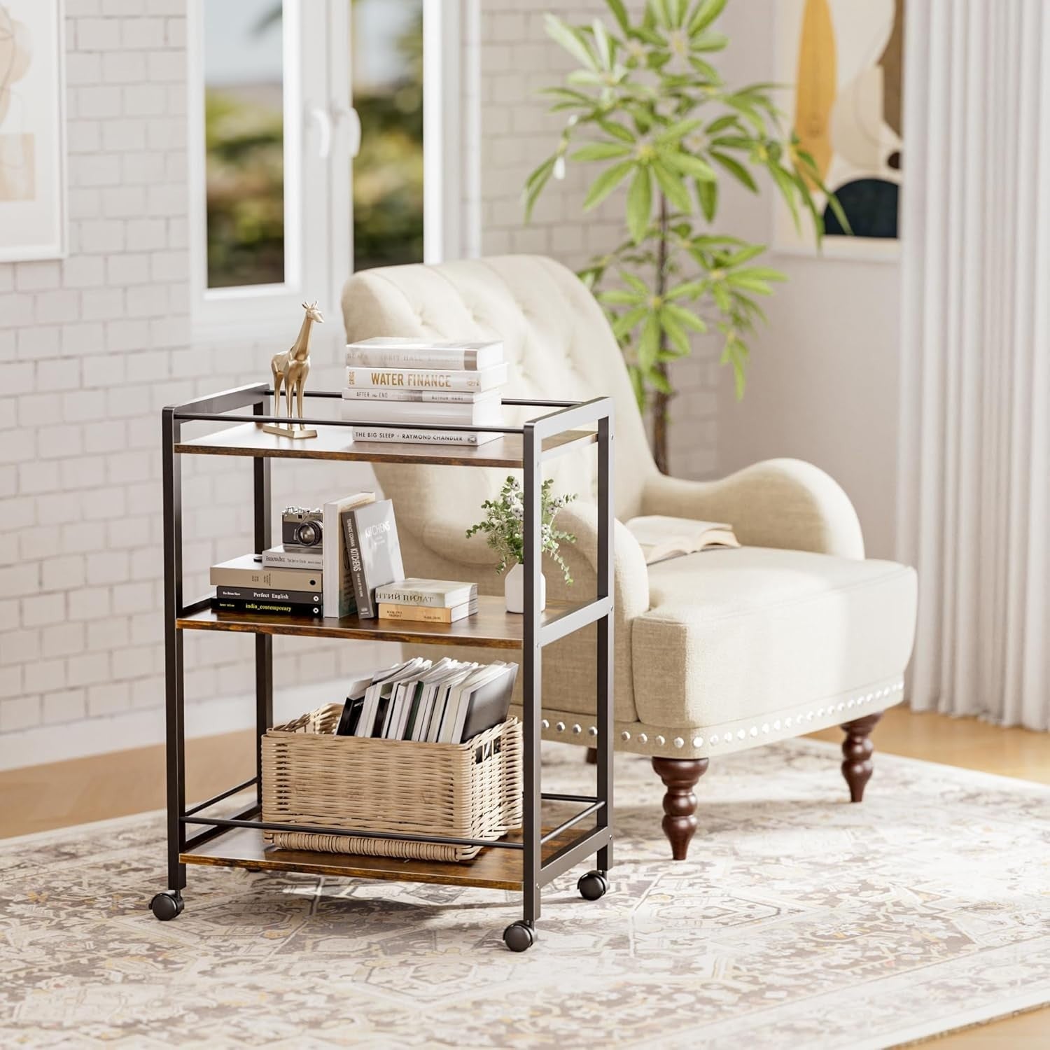 64x40x85cm Rustic Brown Bar Cart 3 Tier Drinks Trolley