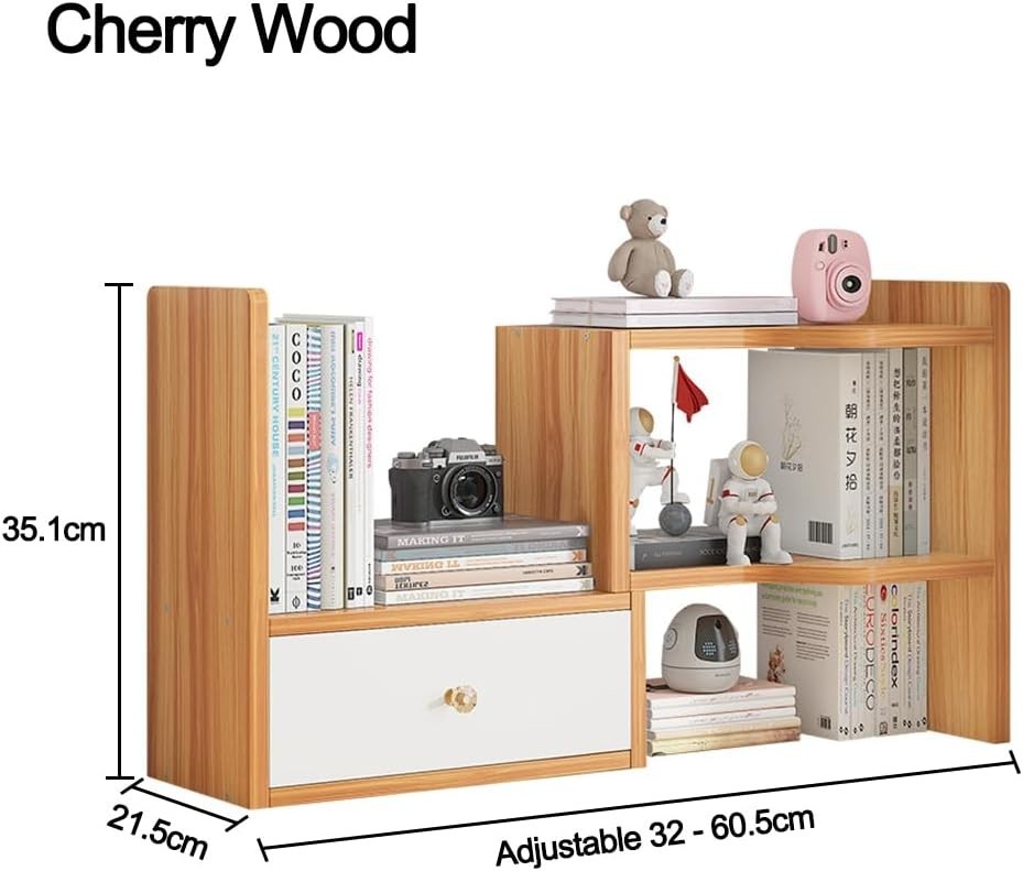 Expandable Desktop Bookshelf Adjustable Desk Organizer Storage Rack Cherry Wood