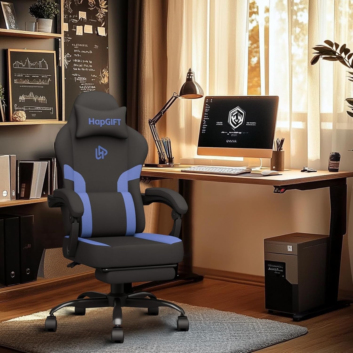 Gaming Chair w/ Footrest Massage Lumbar Recliner 300lbs