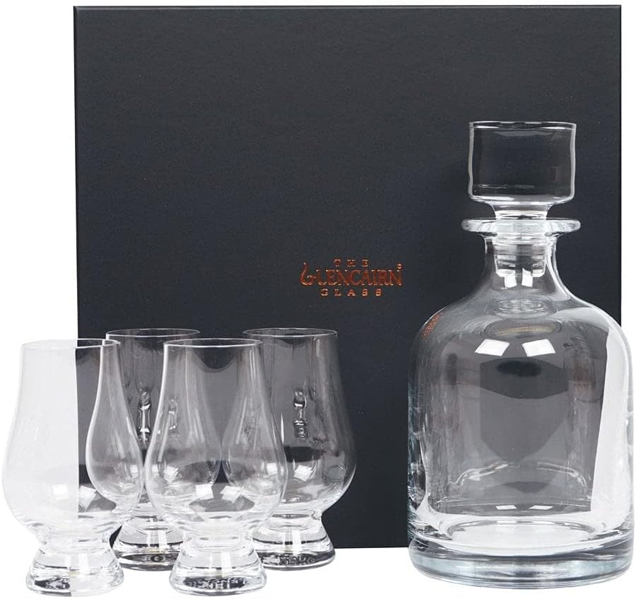 Luxury Crystal Whiskey Decanter Set with 4 Glasses & Gift Presentation Box