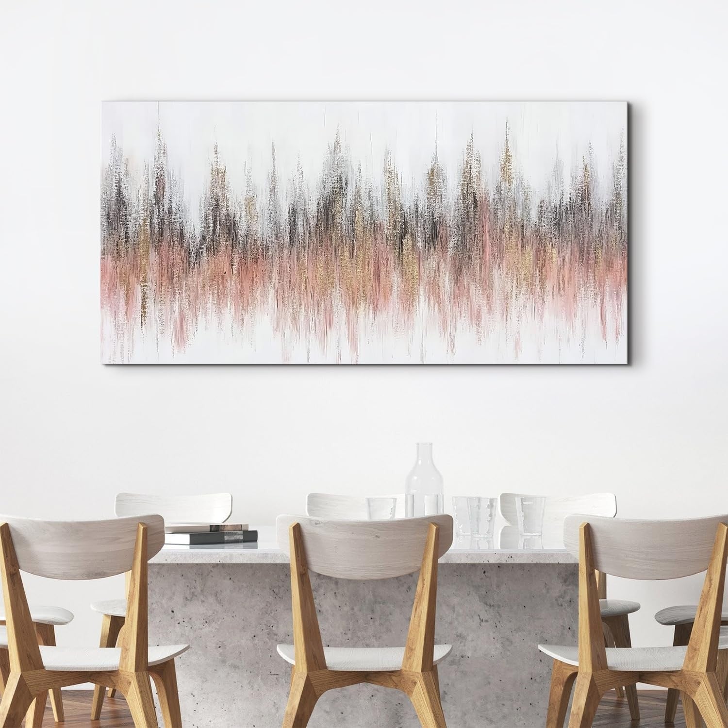 Large Pink Abstract Canvas Wall Art Watercolor Boho Decor 20x40