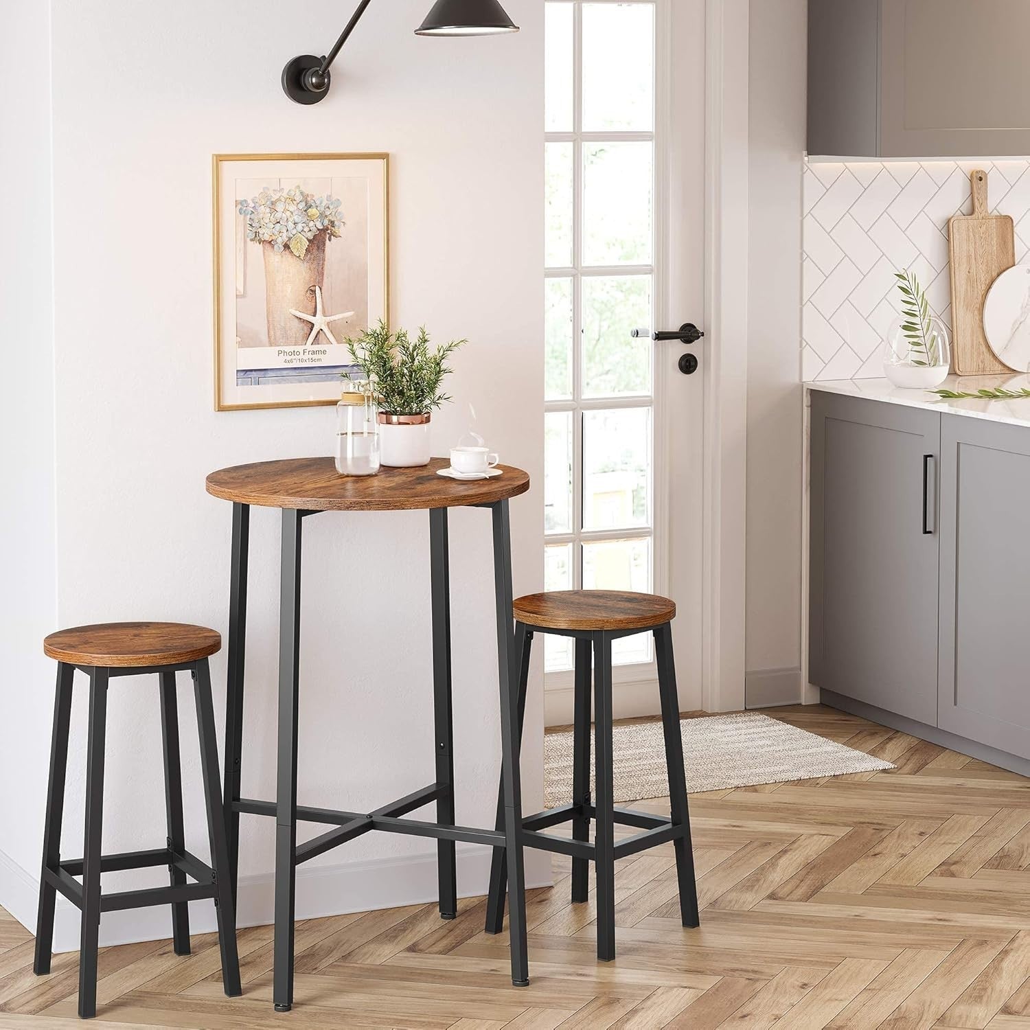 Industrial Bar Stools Set of 2 Rustic Brown Round Seat 65cm High