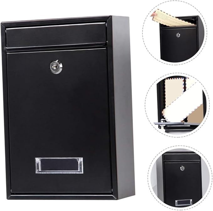 Wall Mounted Iron Mailbox Black – Secure Outdoor Post Box for Letters Newspapers