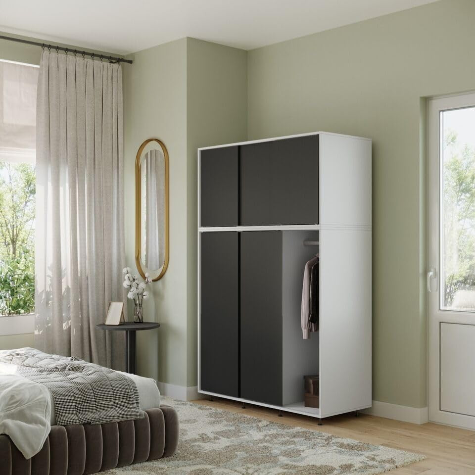 6-Door Sliding Wardrobe Black Doors | Modern Spacious Bedroom Storage