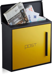 Wall Mounted Lockable Steel Letterbox Black-Yellow DIN A4 Slot Weatherproof