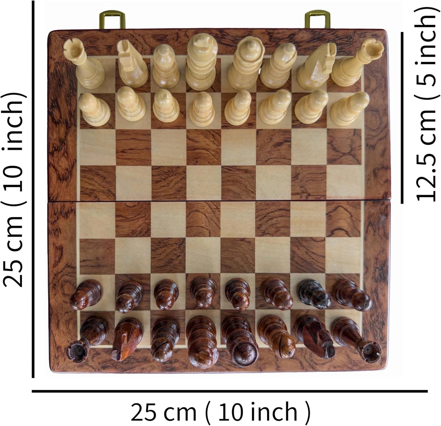 Magnetic Folding Wooden Chess Set 10" | Travel Chess Board with Storage Box