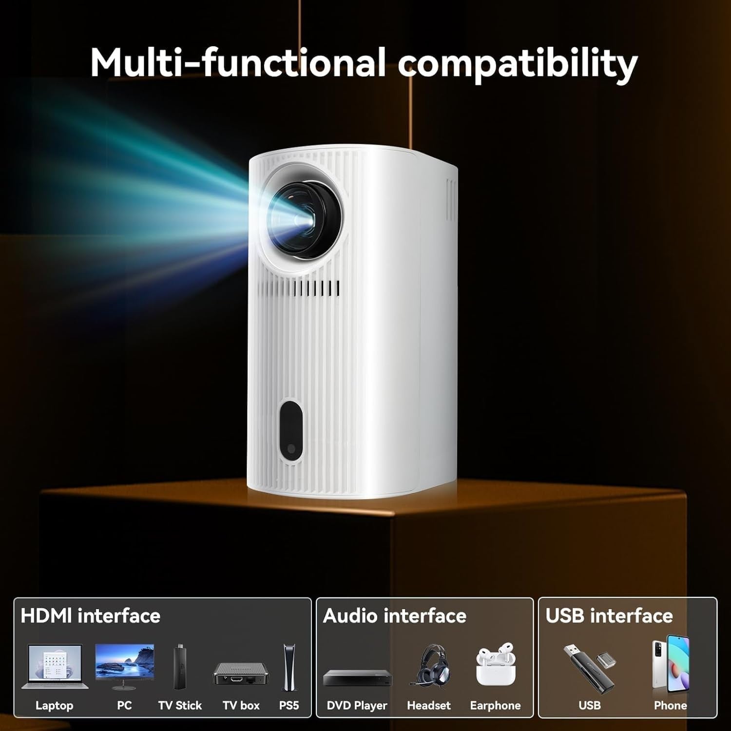 1080P 4K WiFi 6 Smart Projector Auto Focus Bluetooth Portable Cinema