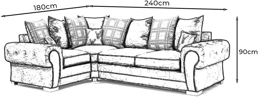Beige Corner Sofa 4-Seater Sectional with Scatter Cushions & Chenille Fabric