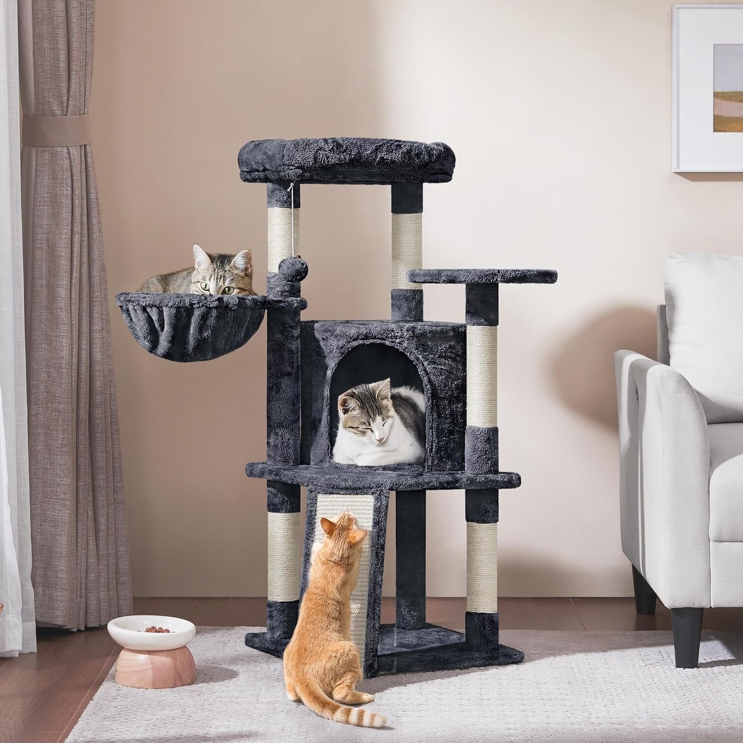 Cat Tree 107cm Climbing Tower Scratching Posts Condo Basket for Indoor Cats