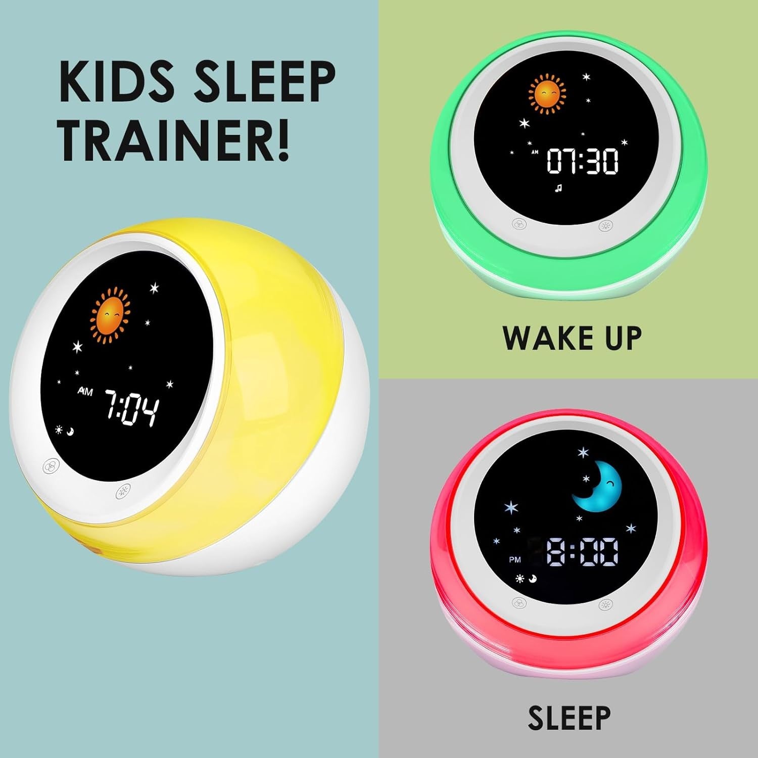 Pink Kids Sleep Trainer Alarm Clock Wake Light Sound Machine Night Display