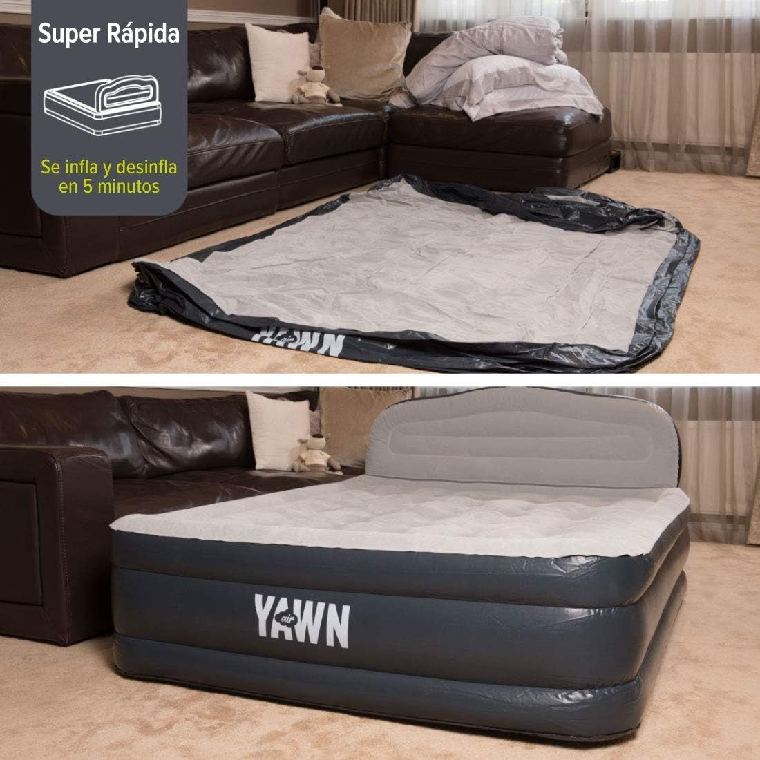 King Size Self Inflating Air Bed Built In Pump Headboard Guest Mattress