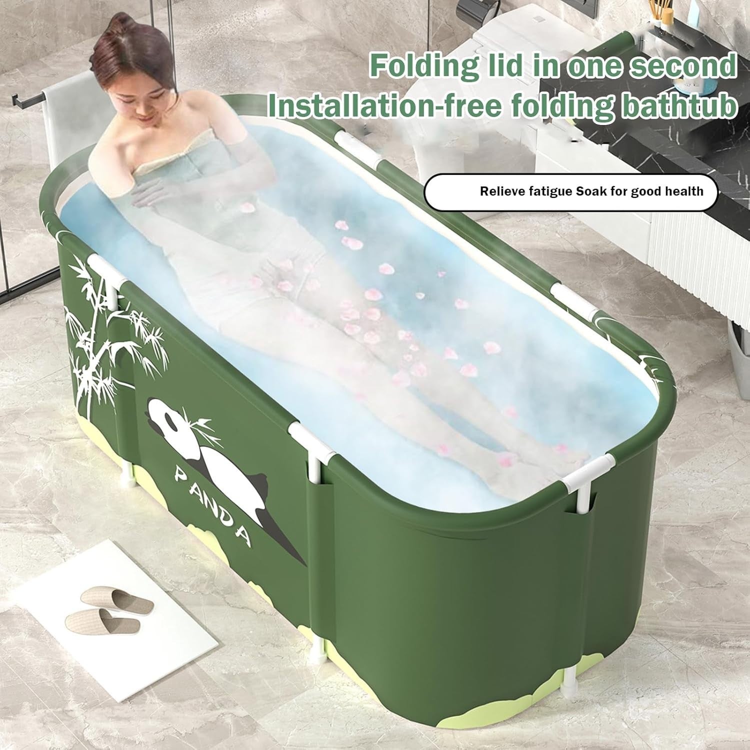 Portable Foldable Oval Bathtub for Adults 115x60x50cm Thick Layer Spa Tub