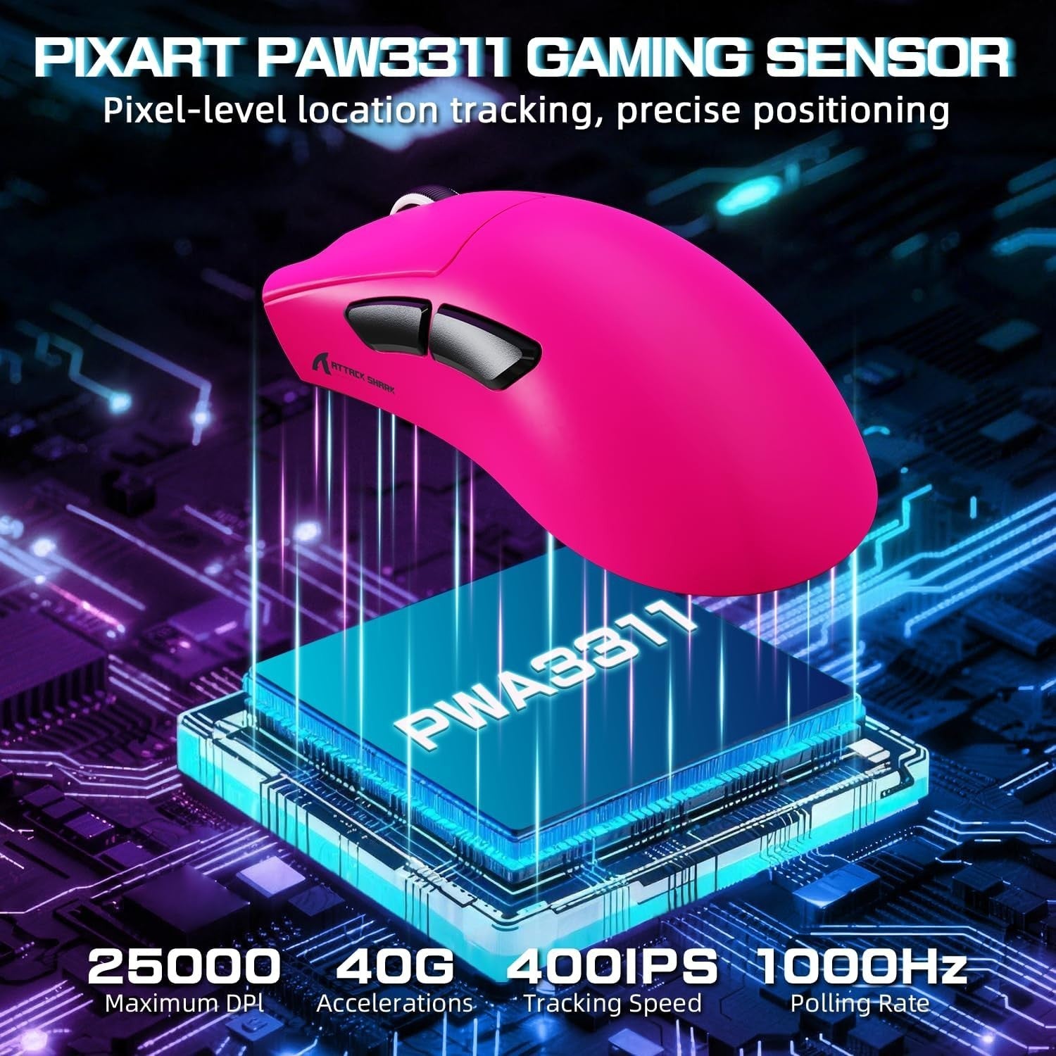 Wireless Gaming Mouse 25000 DPI 65g Superlight RGB Dock Pink