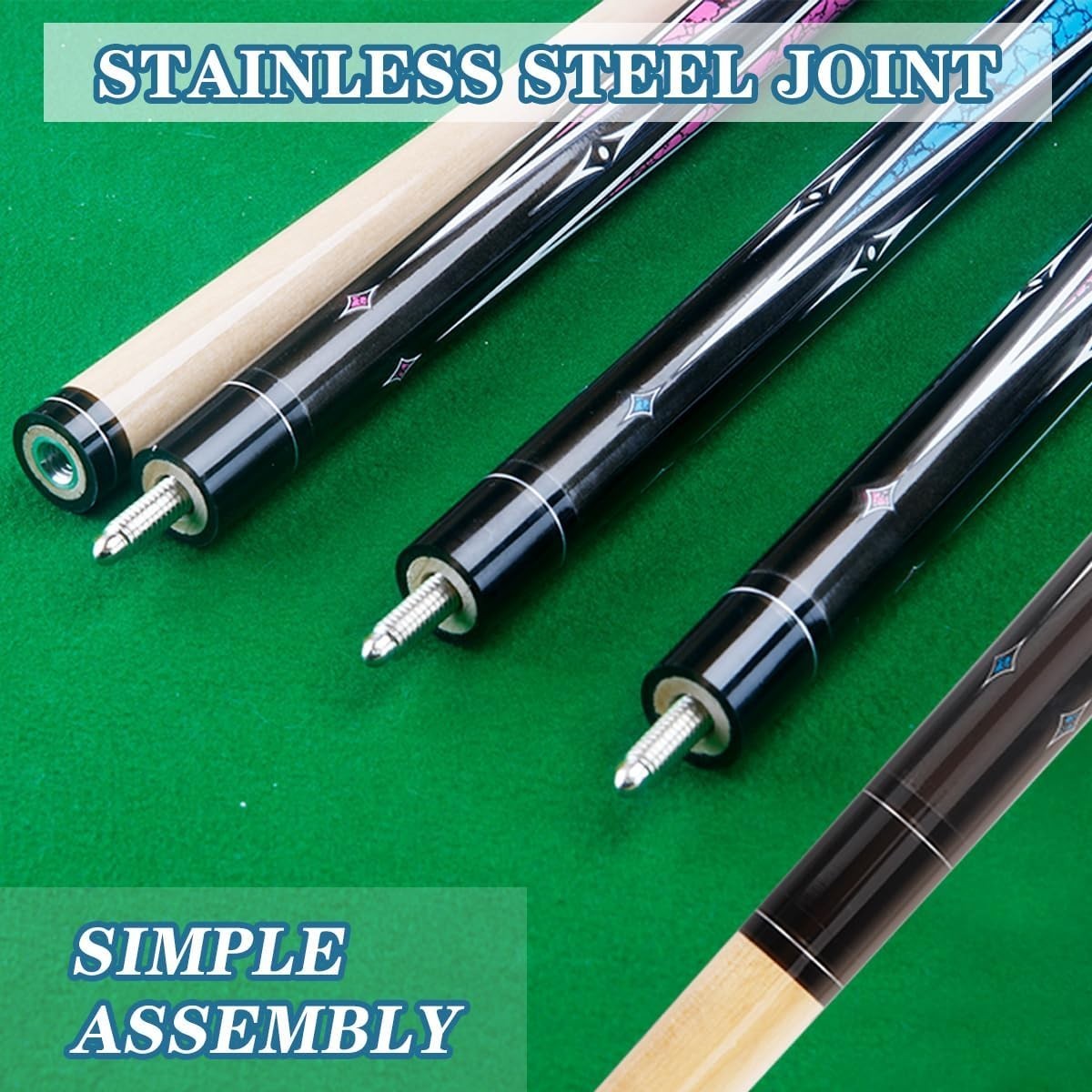 48in Short Pool Cue Stick 13mm Tip 2pc Maple Cue for Small Spaces 19oz