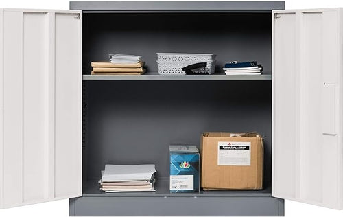 Lockable Metal Storage Cabinet with Adjustable Shelf, Steel Cupboard for Office