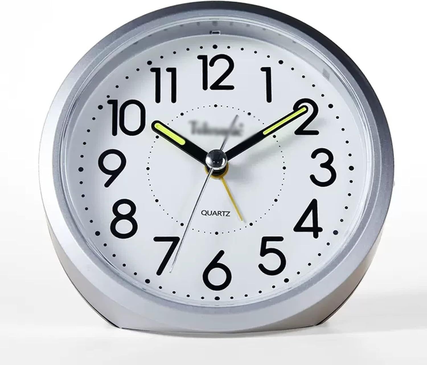 Silver 4 Inch Silent Alarm Clock Non Ticking Night Light Heavy Sleeper
