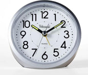 Silver 4 Inch Silent Alarm Clock Non Ticking Night Light Heavy Sleeper