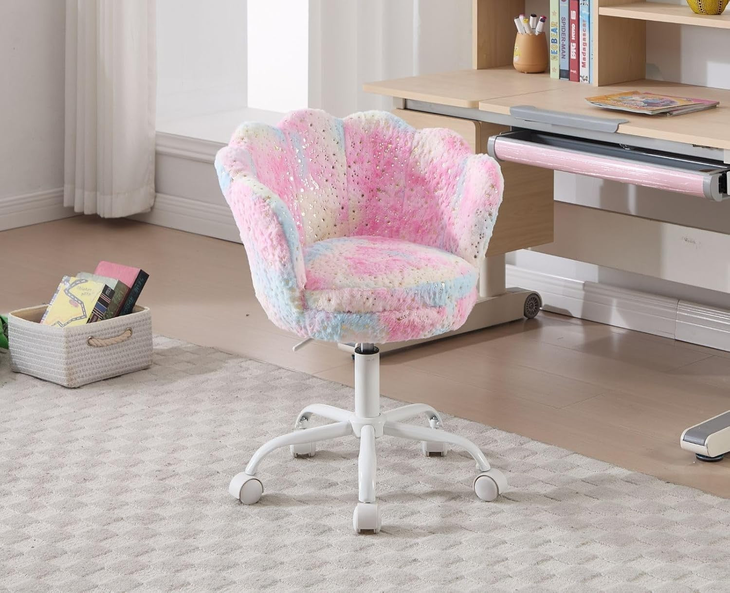 Kids Swivel Desk Chair Height Adjustable Velvet Upholstered Study Seat Colorful