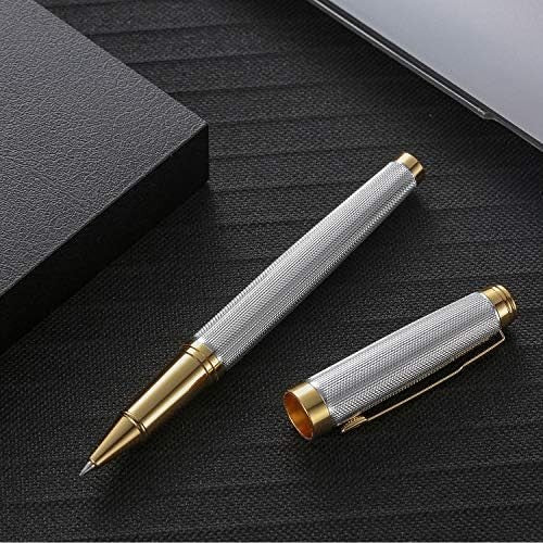 Luxury Rollerball Pen Silver Executive Gift Box 2 Refills Black Ink 0.7mm