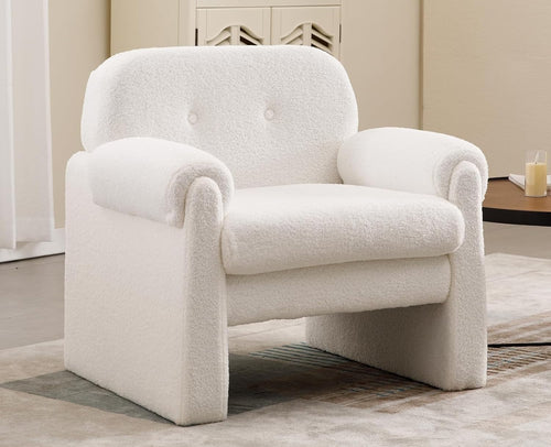 White Upholstered Tub Chair | Cozy Foam Armchair for Living Room Lounge