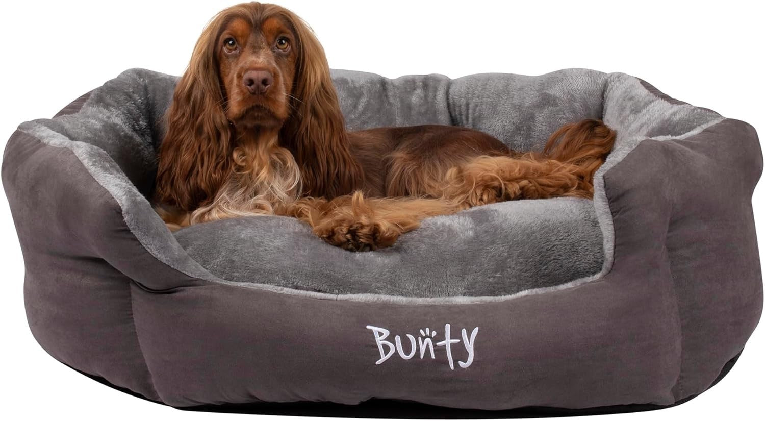 XL Calming Dog Bed 90x70x28cm Fluffy Fleece Washable Grey