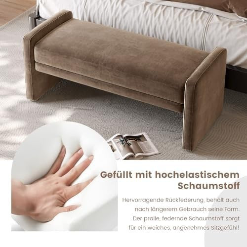 Brown Upholstered Ottoman Bench with Hidden Storage – 118cm Modern Seater
