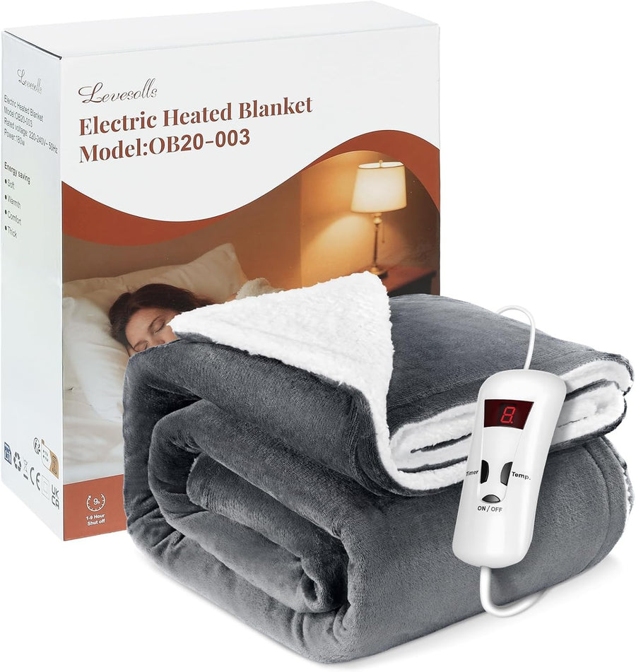 Electric Heated Throw Blanket Fast Heat Dual Sided Sherpa Flannel 180x130cm