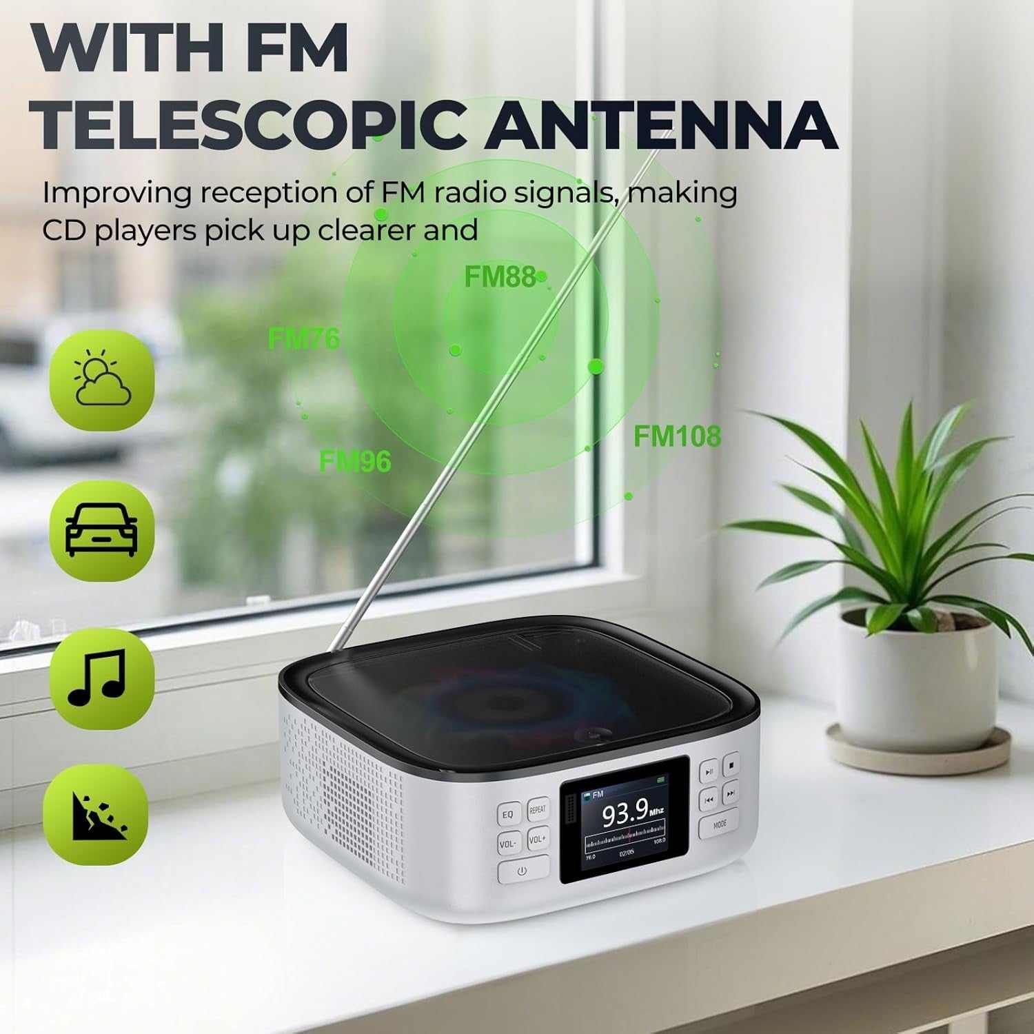 Rechargeable Bluetooth CD Player Boombox FM Radio LED Display Remote